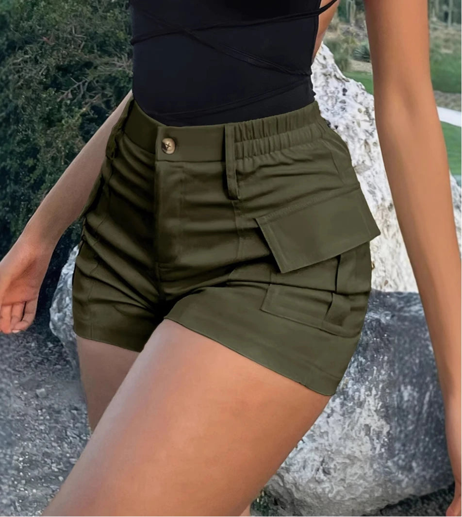 2025 Spring Casual Women's Short Pants High Waist Button Streetwear Y2K Short Pocket Cargo Shorts
