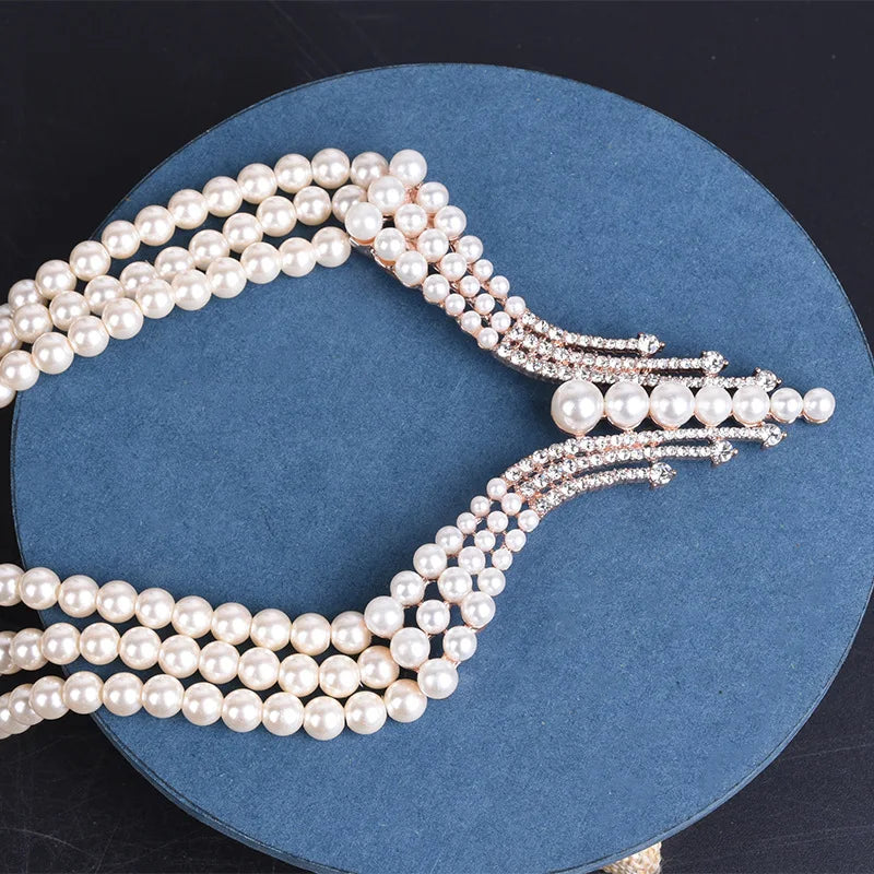 Luxury Fashion Crystal Micro Pave Setting 3 Layer Pearl Chains Necklaces for Women Wedding Party Accessories Jewellery