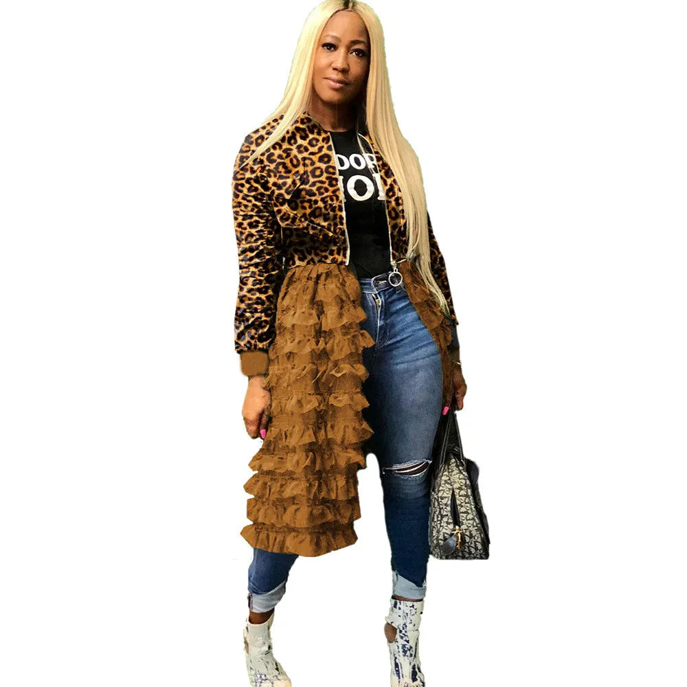Camouflage Bomber Jacket Women Autumn Winter Streetwear Harajuku Jackets Layered Ruffle Long Coat Outwear Chaquetas