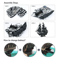 CubicFun 3D Puzzles Ship from PL/US/RU LED Flying Dutchman Pirate Ship Model Queen Anne Revenge Sailboat Titanic Ship Jigsaw