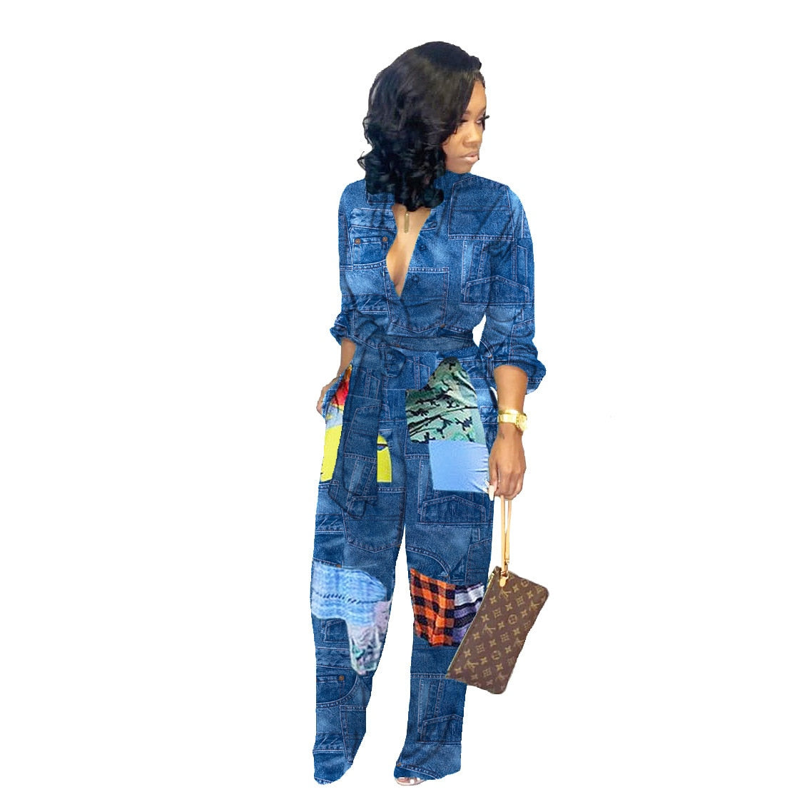 Sexy African Clothes Women Jumpsuit Lace Up Wide Leg Pants