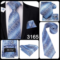 Hi-Tie Peacock Blue Novelty Design Silk Wedding Tie For Men Hanky Cufflinks Gift Mens Necktie Set Business Party Dropshipping