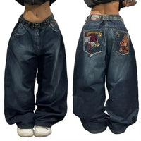 vintage style printing black baggy jeans harajuku trend men women hip hop fashion casual Joker couple Wide-leg pants streetwear
