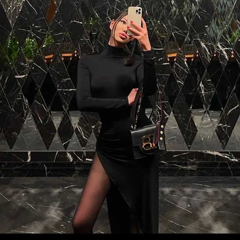 High Ne Long Slit Color Sexy Slim Fit Dr Polyester Fiber Regular Sve High Waist One Step Skirt Spring Season Women's ...
