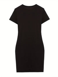 Summer women's bee bow pattern printed casual bag buttocks slim fit short sleeved round neck T-shirt mini dress