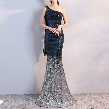 One Shoulder Prom Ladies Fishtail Dress Gradient Sequin Long Evening Gown Party Prom Women'S Cocktail Dress Elegant Vestidos