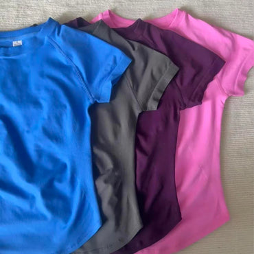 ARFTE Gym T Shirt Short Sleeve Yoga Top Women's Round Neck Seamless High Stretch Fitted Sports Gym Shirt Workout Clothing