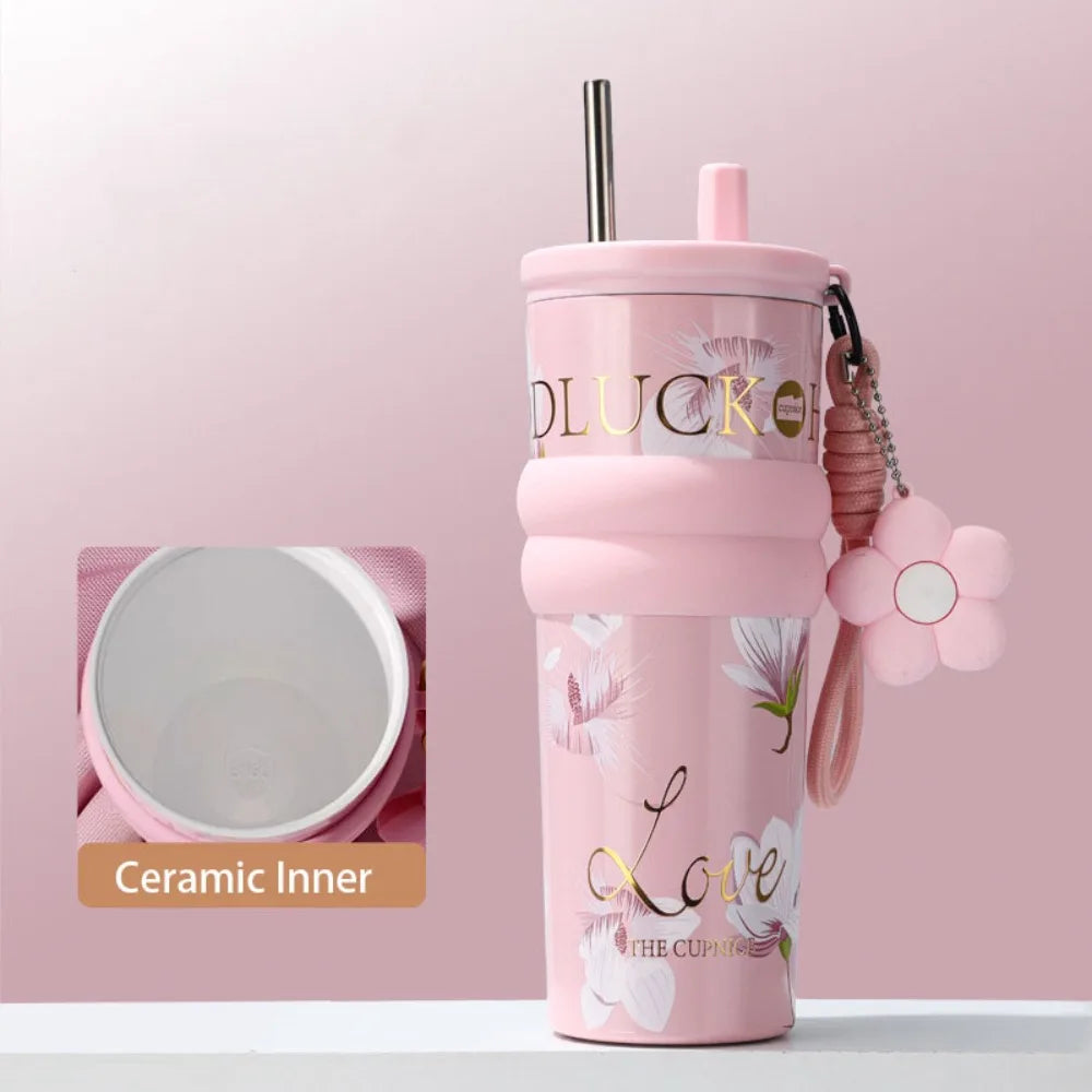 710ML Vacuum Cup Stainless Steel Insulation Or Cooling Thermal Water Bottle High-Capacity With Lifting Rope Insulated Cup