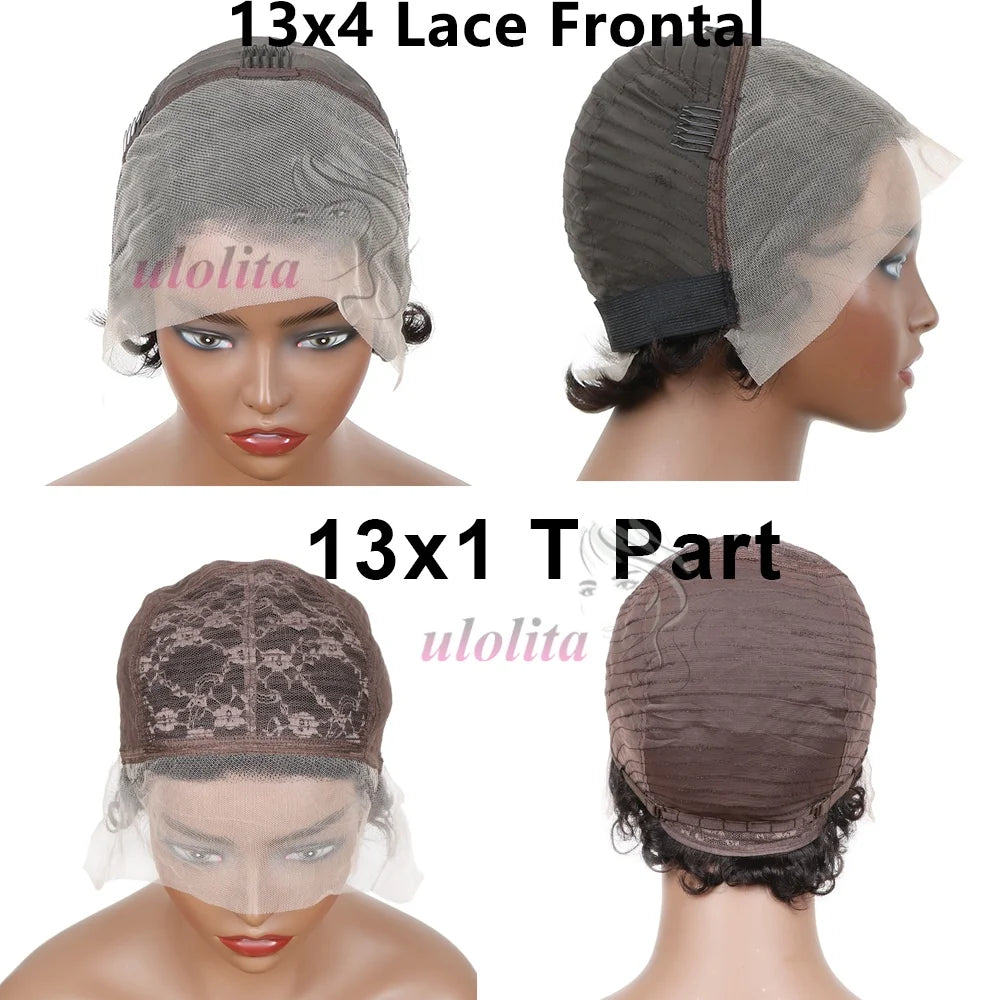 Pixie Curls 100% Human Hair 13x4 Lace Frontal Wigs Pixie Cut Short Bob Human Hair Wig Transparent Lace Front Human Hair Wig