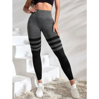 Black Stripe Leggings Women Seamless Slim Tights Gym Trainning Running High Waist Hip Liftting Fashion Knit Yoga Fitness Pants