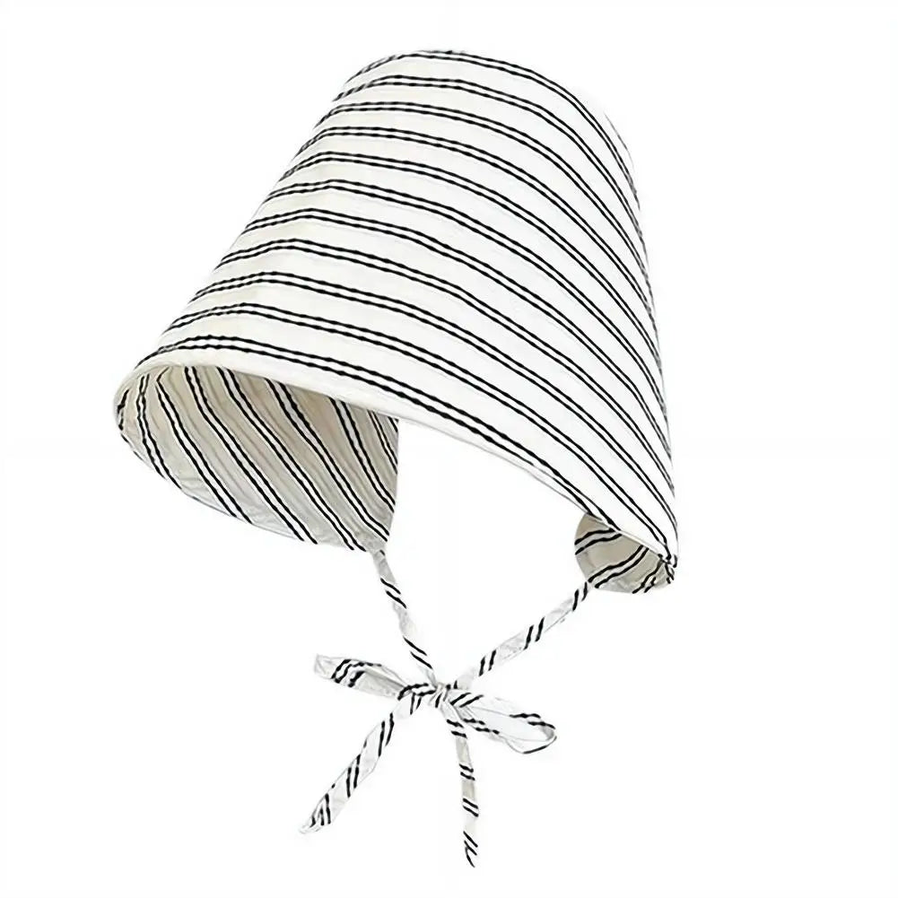 UPF50+ Striped Bucket Sun Hat, 56-58cm Adjustable Chin Tie Polyester Sun Hat for Beach, Hiking & Outdoor
