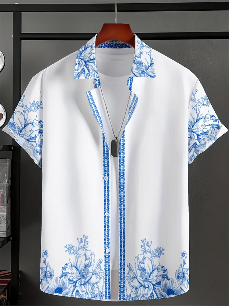 Men's Lapel Button Down Shirt T-Shirt New Floral Print Hawaii Beach Vacation Short Sleeve Breathable Fashion Men's Shirt Tops