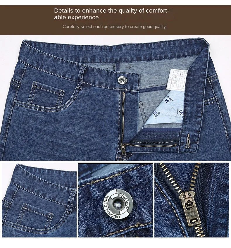 Summer Thin Denim Jeans For Men Straight Loose Stretch Casual Pants Men Blue Black Gray Trousers Mens Jean Clothing Size 40 42
