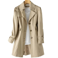 Trench Women Mid Length Coats Turn Down Collar Full Sleeve Coat Slim Fit Single Breasted Jackets Elegant Splice Autumn 2024