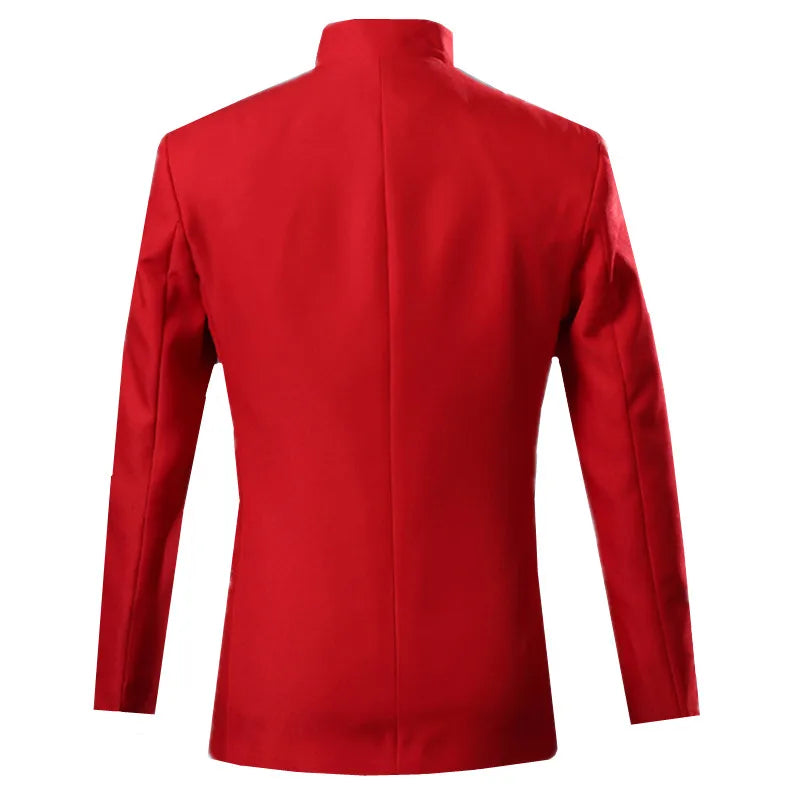New Men Chinese Style Standing Collar Flower Suit Black / Red / Blue Fashion Homme Wedding Dance Party Dress Blazers and Pants