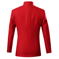 New Men Chinese Style Standing Collar Flower Suit Black / Red / Blue Fashion Homme Wedding Dance Party Dress Blazers and Pants