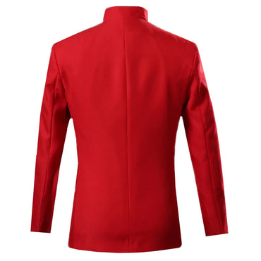 New Men Chinese Style Standing Collar Flower Suit Black / Red / Blue Fashion Homme Wedding Dance Party Dress Blazers and Pants