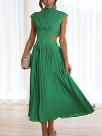 Summer Dresses 2025 Mock Neck Sleeveless Cutout White Maxi Dresses A-Line Elegant Pockets Casual Party Hollow Out Long Dress