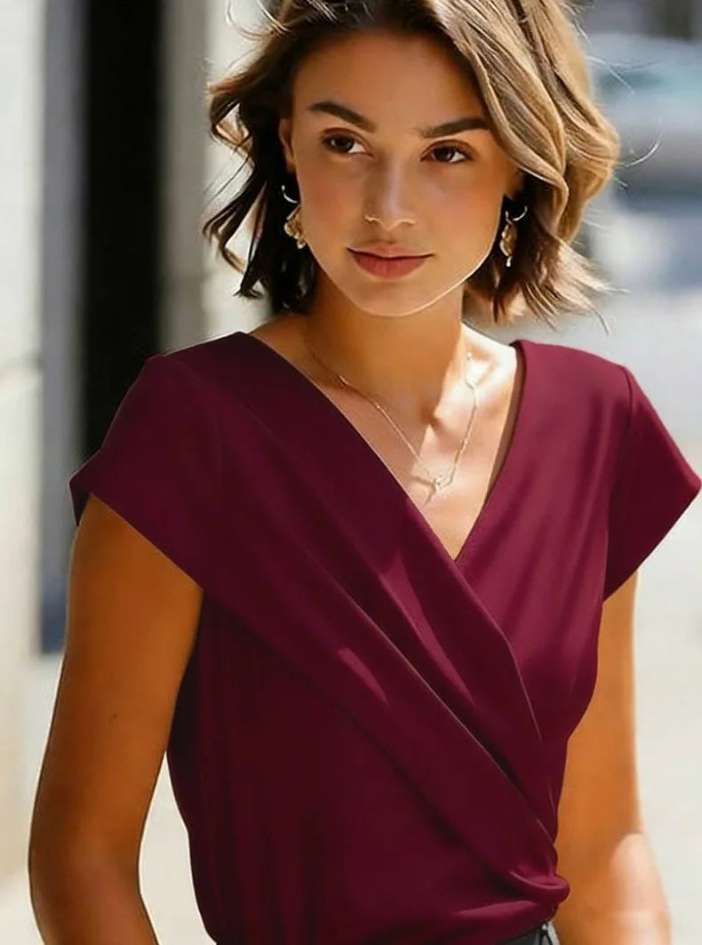 2026 Summer New Style for Women, Slim, Comfortable and Versatile Cross V-neck Short-sleeved Tops for Women