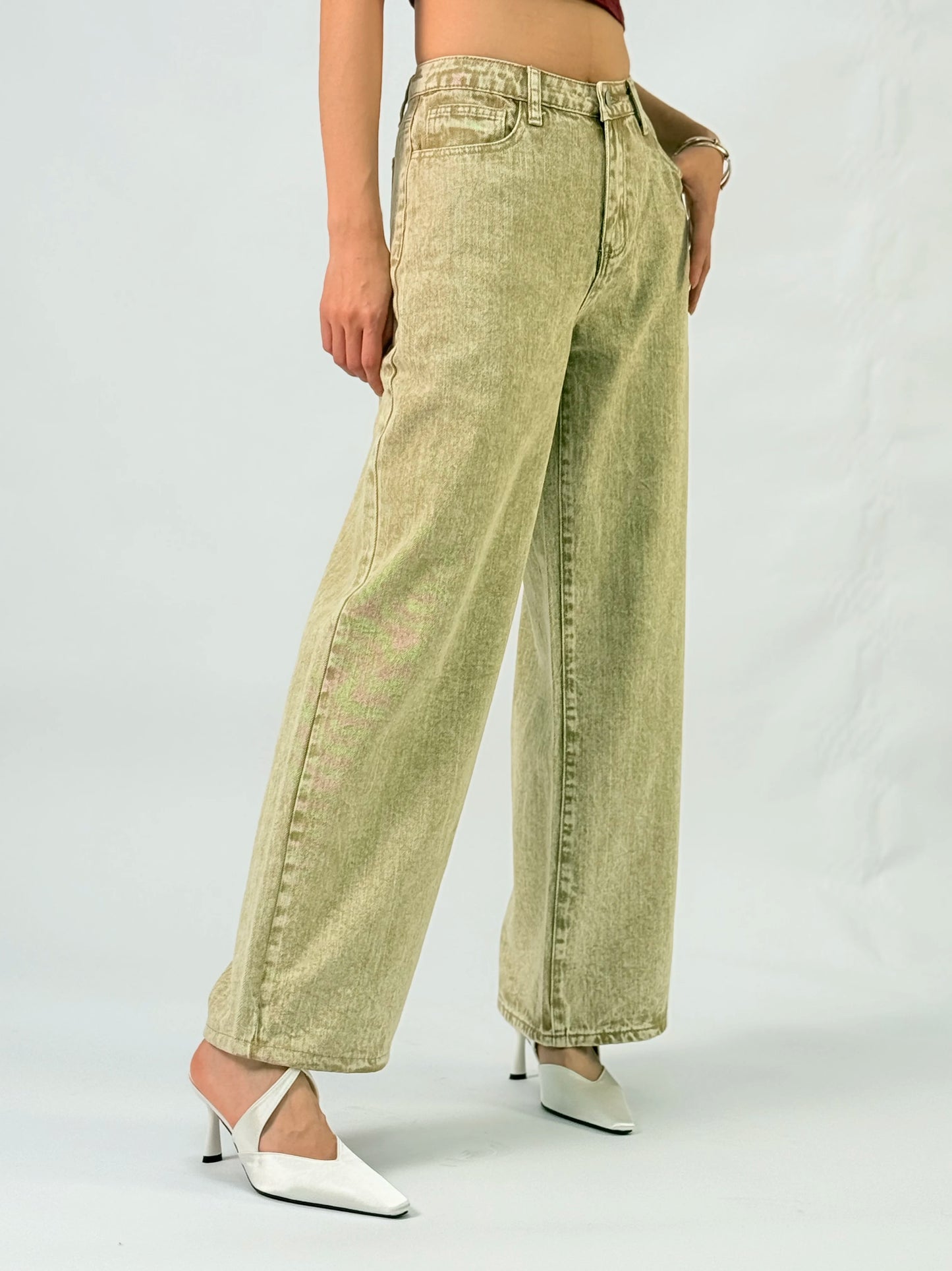 Women's jeans loose fit jeanswater-washed unique craftsmanship mid-calf pure color jeans  suitable for all seasons