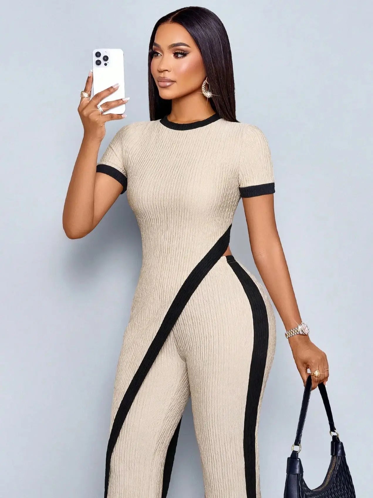 Women's Summer Asymmetric Hem Short-Sleeve T-Shirt and Flared Pants 2-Piece Set