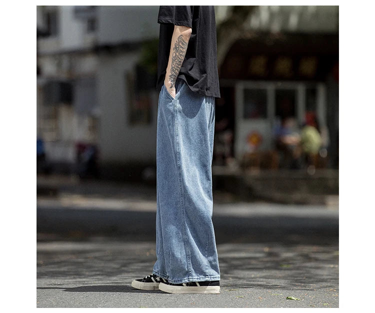 Men's Jeans Hip Hop Streetwear Skateboard Neutral Denim Trousers Men Jeans Wide Leg Denim Cargo Jean Pants Loose Straight Baggy