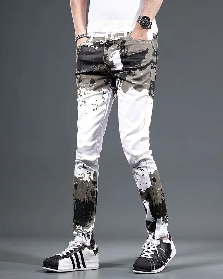 Jeans for Men Trousers White Skinny Slim Fit Man Cowboy Pants Tight Pipe Designer Stacked Japanese Street Style Aesthetic Goth