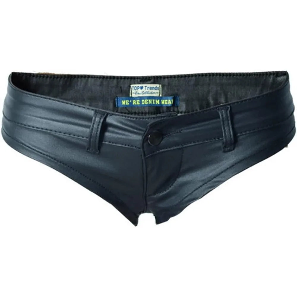 Women's Low Rise Stretch PU Faux Leather Shorts Bikini Hot Pants