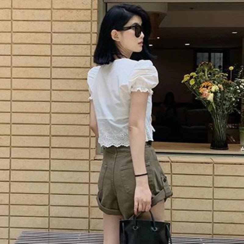 Denim Shorts Women Distressed High Waist Vintage Summer Korean Style Fashion All-match Basic Tender Casual Шорты Женские Летние