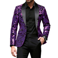 Shiny Sequin Embellished Single Button Stage Performance Outerwear in Blue Gold Green Purple Options for Men's Red Suit Jacket