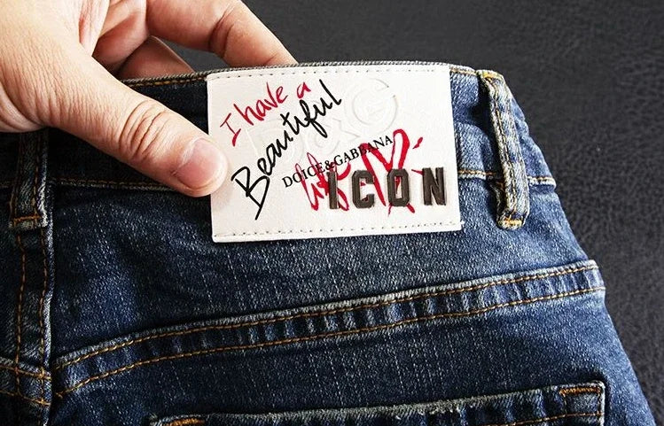 Jeans for Men Straight Cropped Trousers Graphic Motorcycle with Print Pockets Male Cowboy Pants Denim Y 2k Vintage Cotton Luxury