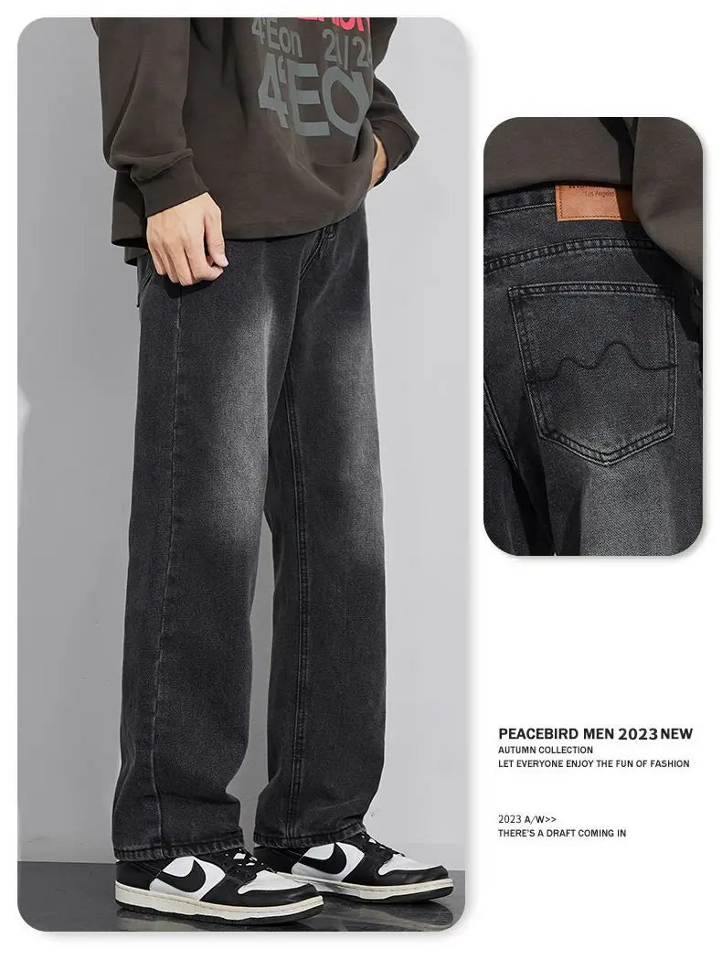 Jeans Men Wide Leg Explosive Jeans Male Loose Straight Denim Pants 2025 Autumn Harajuku Vintage Blue Trousers Streetwear Clothes