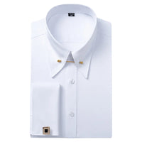 Embroidered French Cufflinks Men's Long-Sleeve Shirt with Collar Pins, Big Collar Dress Shirt for Business Formal Wear, Gentlema