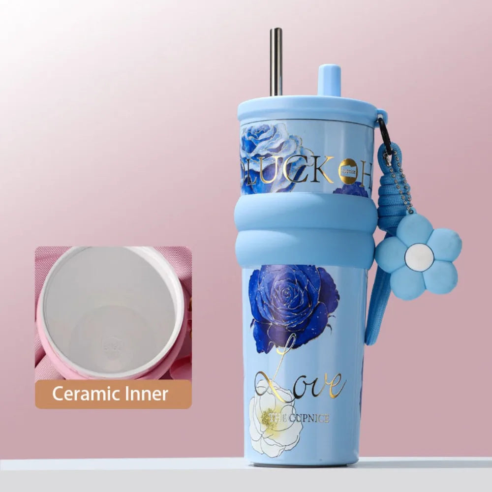 710ML Vacuum Cup Stainless Steel Insulation Or Cooling Thermal Water Bottle High-Capacity With Lifting Rope Insulated Cup