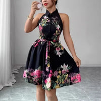 2026 Spring and Summer New Casual Style Waist Strap Dress Flower Printed Women's Dress