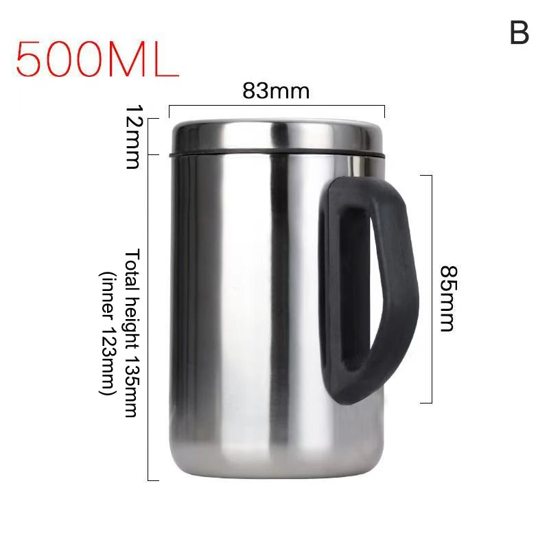 ★★★Stainless Steel Double-layer Mug With Lid, Office Insulated Insulated Mug With Handle
