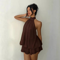 Women's Halter Neck Dress, Backless Tie-Front Chiffon Sheer Mini Skirt, Fashionable Sexy Y2K Vintage Cute Party Birthday Dress