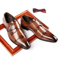 Men Genuine Cow Leather Dress Shoes Single Buckle Monk Strap Shoe Cap Toe Classic Business Gentlemen's Wedding Shoes for Men