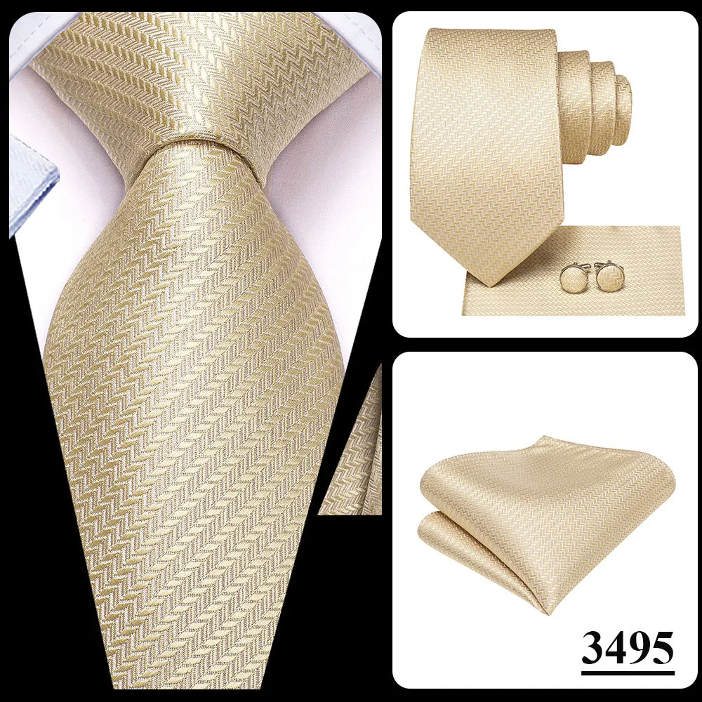 Hi-Tie Champagne Floral Paisley Silk Elegant Tie For Men Groom Wedding Men Necktie Pocket Square Cufflink Accessory Wholesale