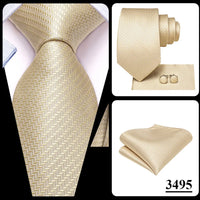 Hi-Tie Champagne Floral Paisley Silk Elegant Tie For Men Groom Wedding Men Necktie Pocket Square Cufflink Accessory Wholesale