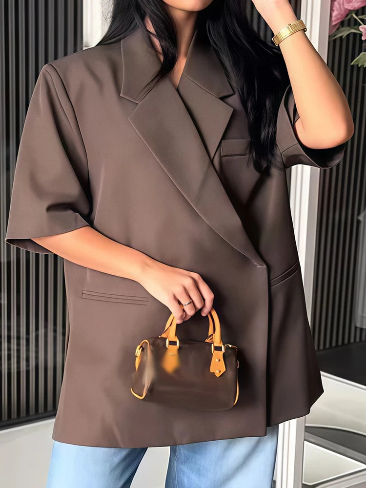 Ladies Loose Blazer Suit Solid Casual Turn Down Collar One Button Coat High Waist Shorts 2025 Summer Autumn Formal New Outfits