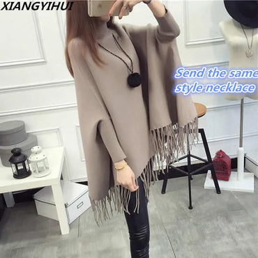 2022 Winter Women Turtleneck Pullover Korean Fashion Plus Size Loose wool Batwing Sweater Ladies Knitted Ponchos and Capes Coat