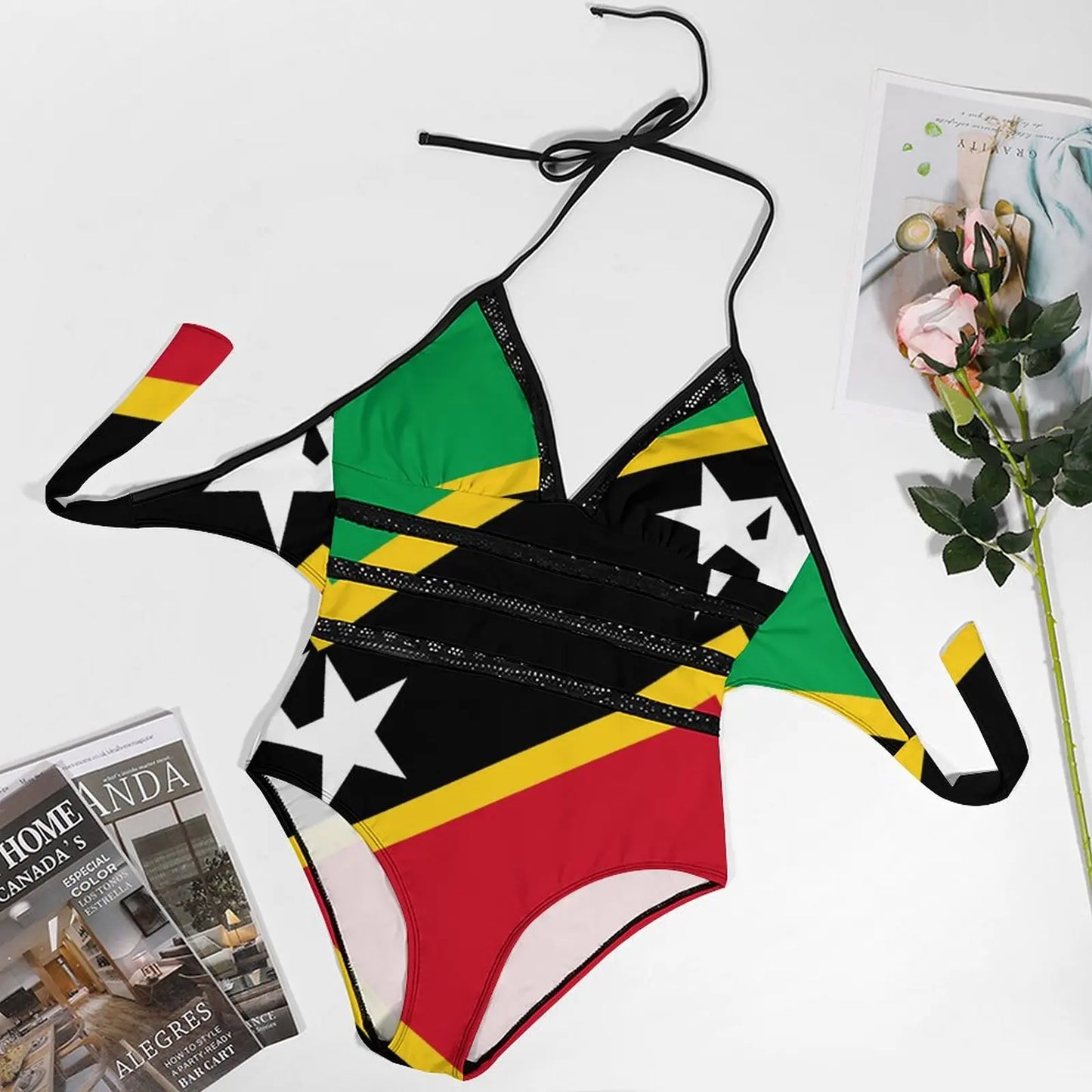 Sexy Women's Bikinis St. Kitts And Nevis Flag One-piece Swimsuit Hot Sale Party Vintage Swimwear Nerd