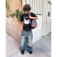 blue jeans vintage Fashion Y2K Wideleg pants Harajuku Hip Hop Streetwear Letter Printing Jeans Gothic black baggy casual pants