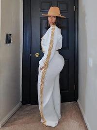 Women's Pants Set Round-Neck Tops Pearl-Trim Wide-Leg Fashion Oversized Elegant 2-Piece Outfit Spring New Fashion Woman Clothes