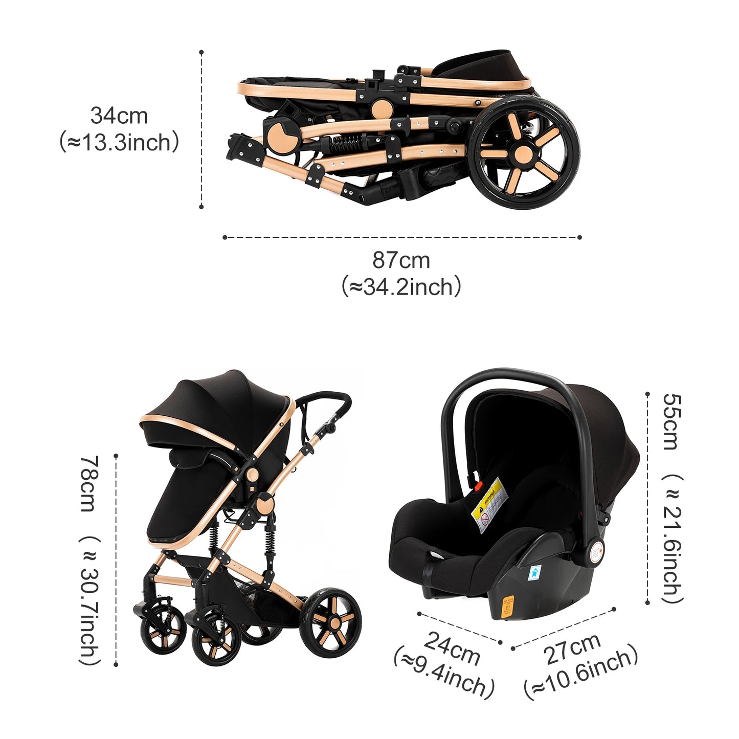 Compact Baby Stroller 4 in 1 with ISOFIX Baby Travel System Multifunctional Baby Pram for Toddlers Buggy Travel Pram Baby Items