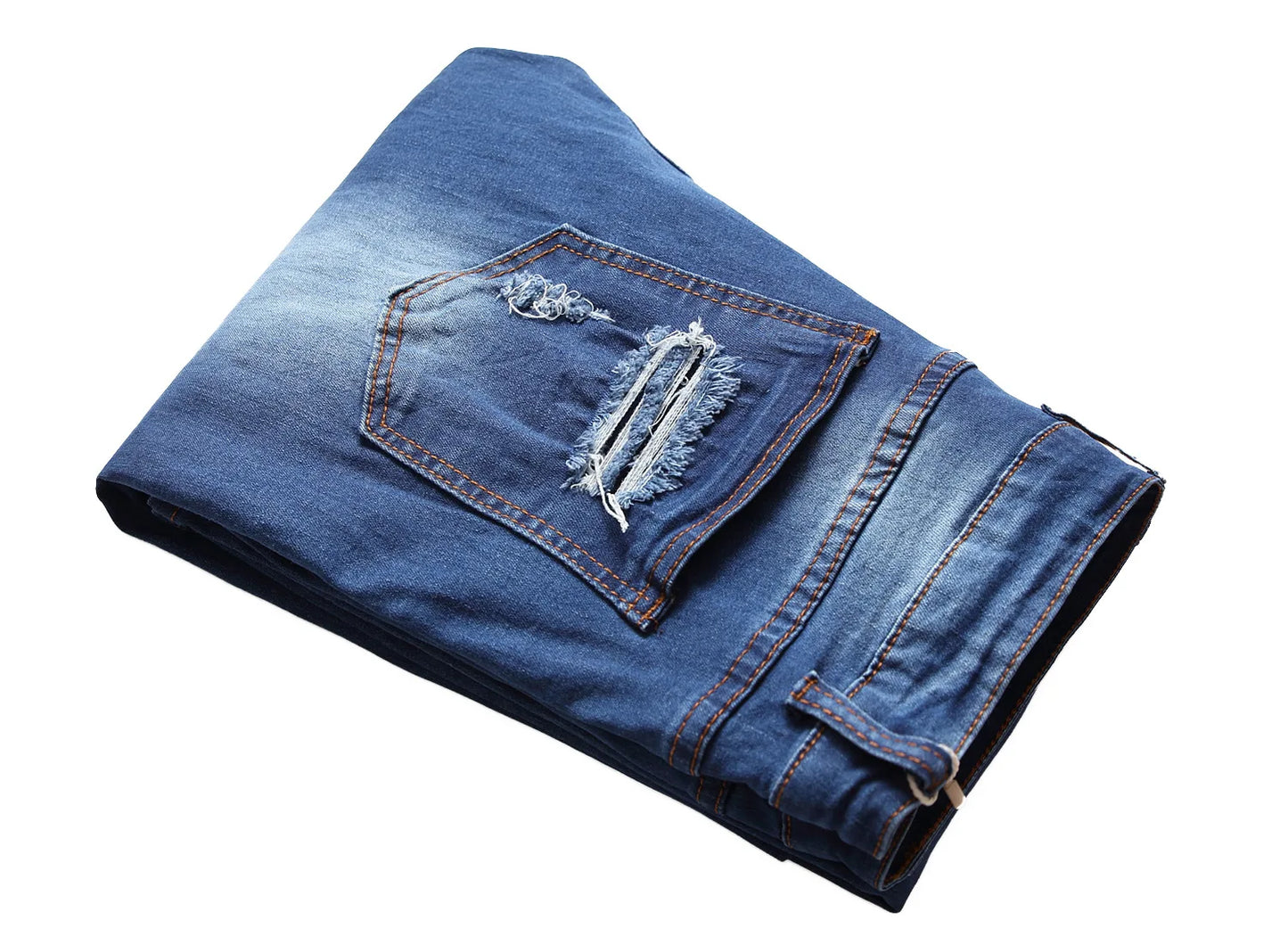 European and American Men's Casual Jeans with Embroidered Roses, Fashionable Ripped, Slim-fit, Stretch, Ankle-length Trousers