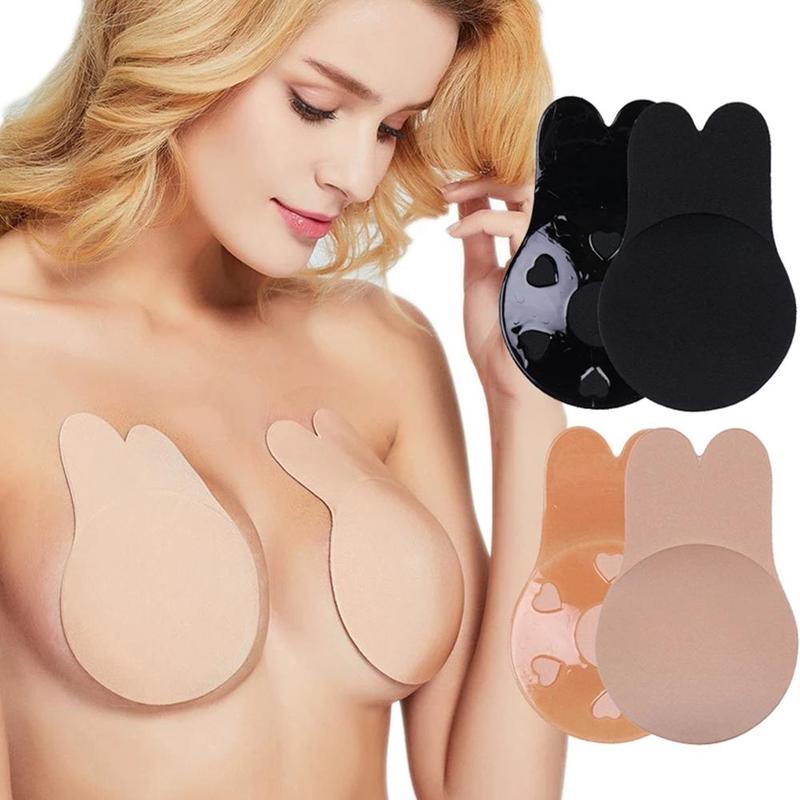 Women Push Up Bras Self Adhesive Silicone Strapless Invisible Bra Reusable Sticky Breast Lift Tape Rabbit Nipple Cover Bra Pads