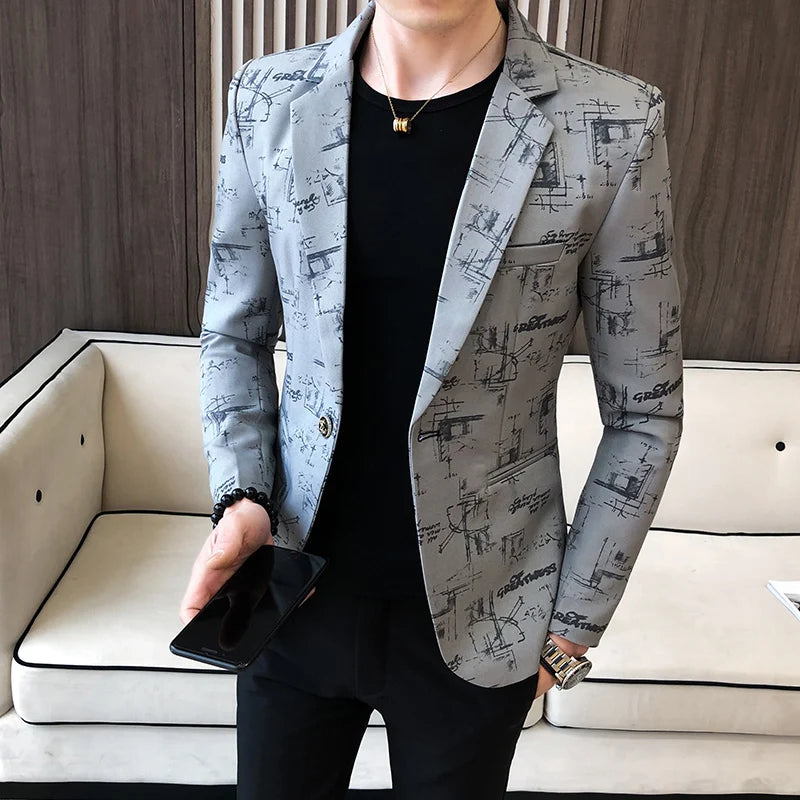 2024 Spring New Men's Suit Coat Blazer High Quality Fashion Printed Business Suit Social Banquet Slim Fit Suit Coat Men Clothing