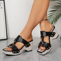Women Slippers Summer 2026 New Fashion Slip on Platform Wedge Shoes Casual Comfortable Square Toe Peep Toe Women Sandals